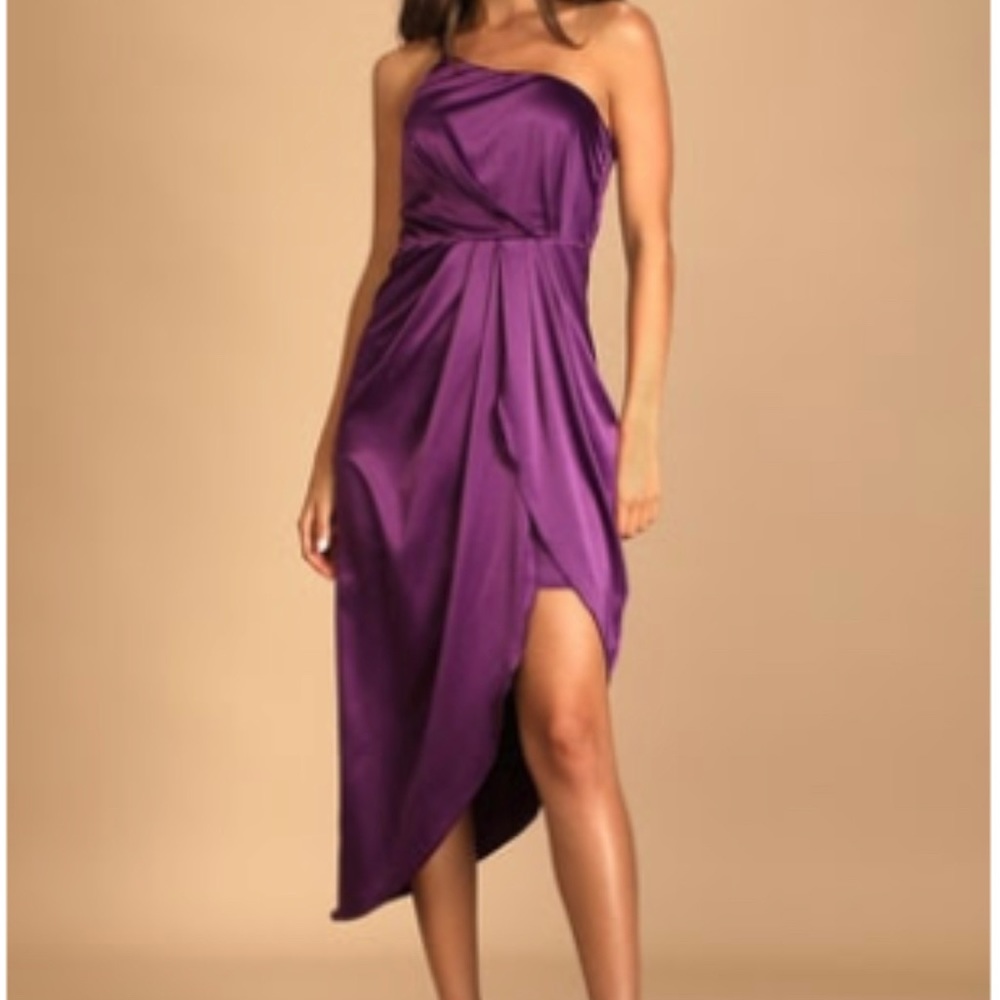 Lulus One Shoulder Asymmetrical Dress in Purple